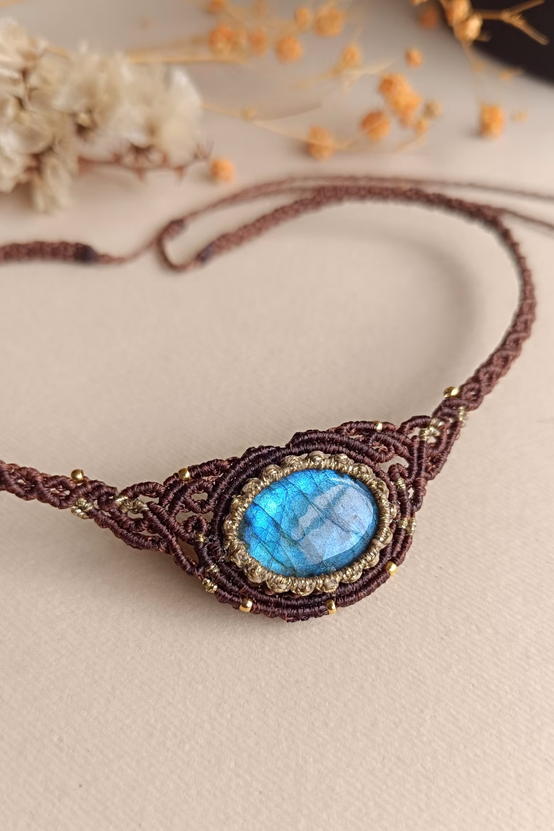 Collar CHOKER Labradorita marrón / Labradorite Necklace - Imagen 2