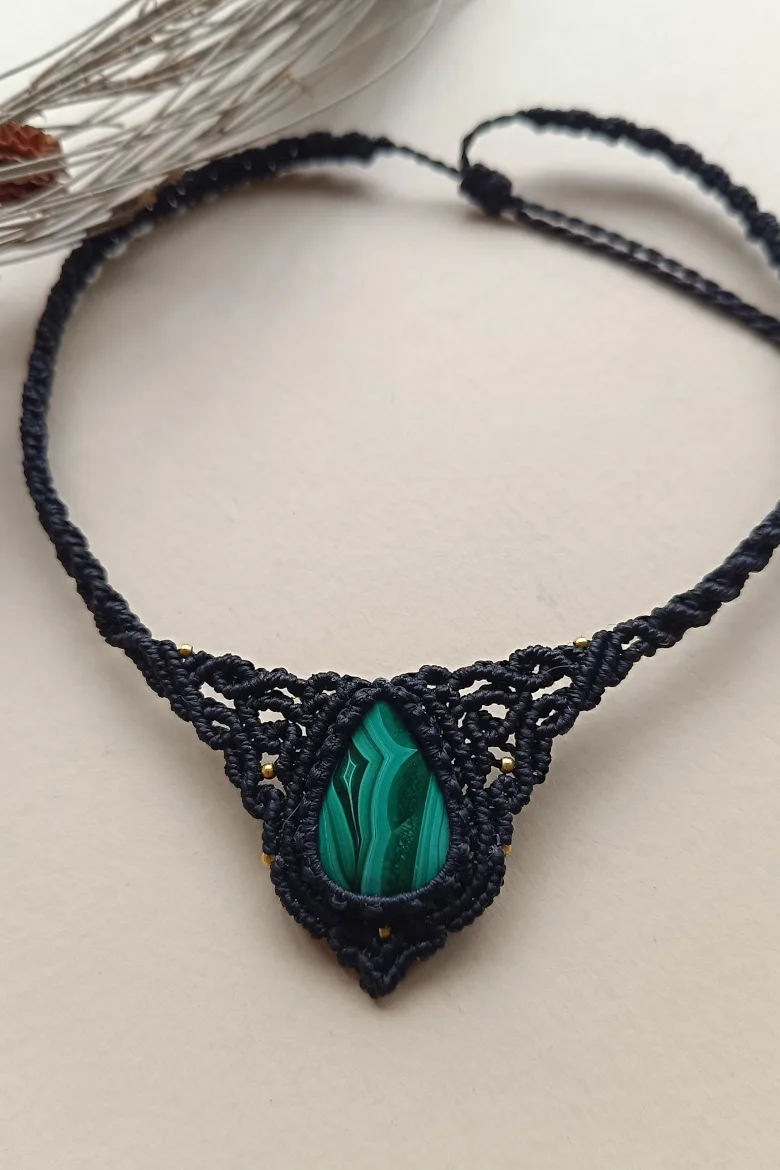 Collar CHOKER con Malaquita negro / Malachite Necklace - Imagen 4
