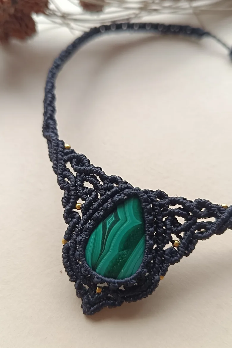 Collar CHOKER con Malaquita negro / Malachite Necklace - Imagen 5