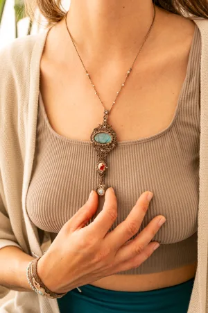 Collar TELLUS con Labradorita, Ópalo de fuego y Larimar / Labradorite, Opal and Larimar Necklace