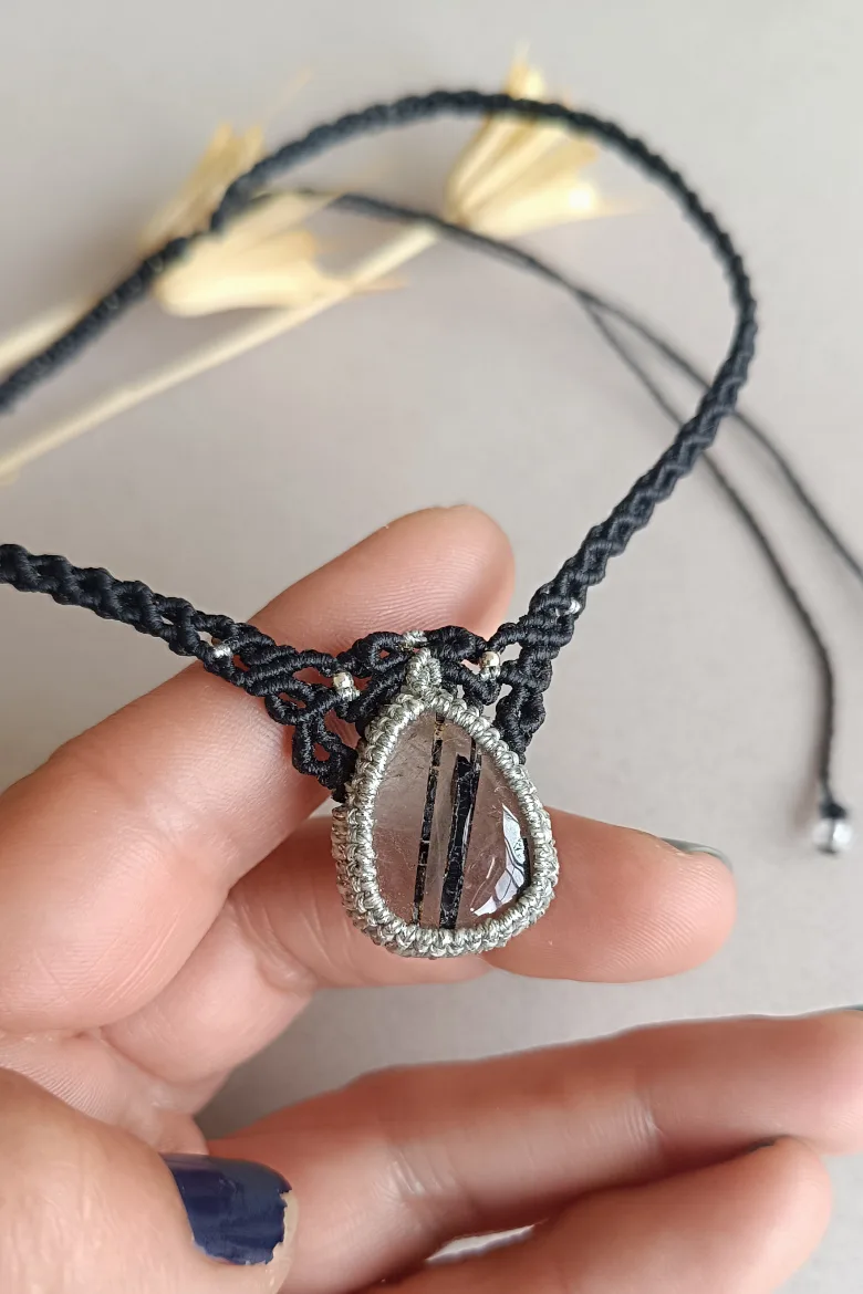 Collar CHOCKER S Cuarzo con Turmalina negra / Quartz with black Tourmaline Necklace - Imagen 7
