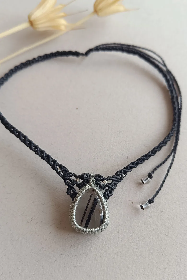 Collar CHOCKER S Cuarzo con Turmalina negra / Quartz with black Tourmaline Necklace - Imagen 8