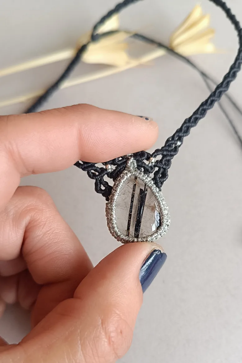 Collar CHOCKER S Cuarzo con Turmalina negra / Quartz with black Tourmaline Necklace - Imagen 10