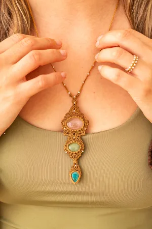 Collar TELLUS con Cuarzo rosa, Crisoprasa y Crisocola / Rose Quartz, Chrysoprase and Chrysocolla Necklace