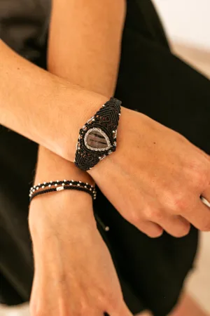 Pulsera NORMAL Cuarzo con Turmalina negra / Quartz with black Turmaline Bracelet